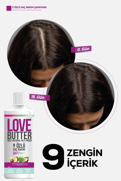 LOVEBUTTER ( 9 ) Özlü Saç Besleyici Komple Saç Bakım Şampuanı 330 ML - 3