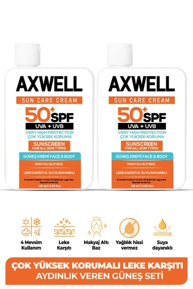 SPF 50+ 2li Fırsat Seti Leke Karşıtı Nemlendirici Yüksek Koruma Güneş Kremi 100 ML