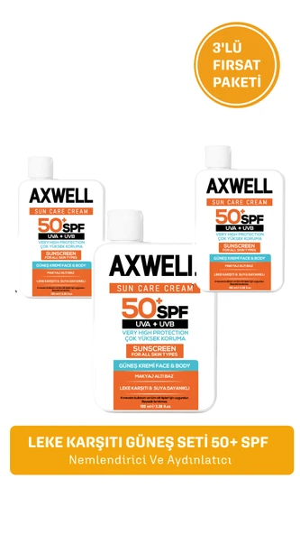 SPF 50+ 3lü Fırsat Seti Leke Karşıtı Nemlendirici Yüksek Koruma Güneş Kremi 100 ML