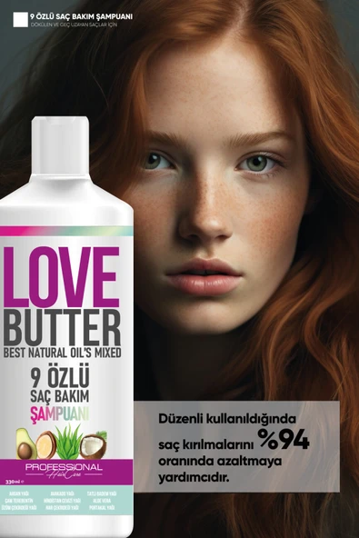 LOVEBUTTER ( 9 ) Özlü Saç Besleyici Komple Saç Bakım Şampuanı 330 ML - 2