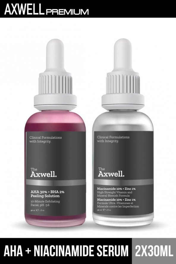 AXWELL Premium Canlandırıcı&Cilt Tonu Eşitleyici Yüz Peeling Serum 30 Ml(AHA 30+BHA 2)&Gözenek,Siy