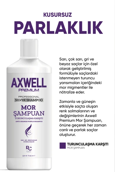 Axwell Premium Professionel Silver Shampoo (Turunculaşma Karşıtı Mor Şampuan) 330ml - 2