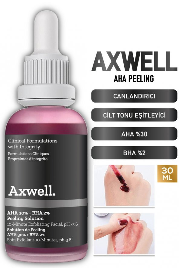 AXWELL Premium Canlandırıcı & Cilt Tonu Eşitleyici Yüz Peeling Serum 30 Ml (AHA 30 + BHA 2)