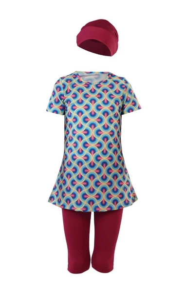 Tesmay 2771 Mürdüm   Kısa Kol Çocuk Tesettür Mayo - Resim 3