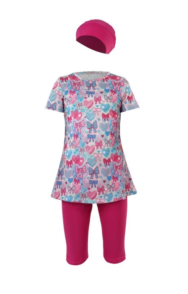 Tesmay 2769 Fuşya  Kısa Kol Çocuk Tesettür Mayo - Resim 3