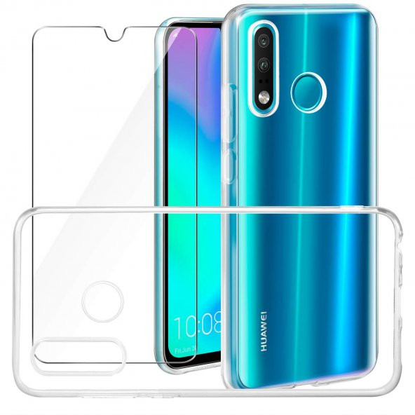 Huawei P30 Lite Kılıf Şeffaf Süper Silikon Kılıf + Esnek Nano Cam