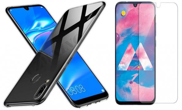 Samsung Galaxy A20 Şeffaf Süper Silikon Kılıf + Esnek Nano Cam