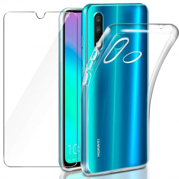 Huawei P30 Lite Kılıf Şeffaf Süper Silikon Kılıf + Kırılmaz Cam