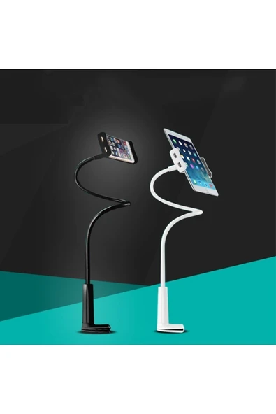 Masaüstü Akrobat Telefon ve Tablet Tutucu Stand 360 Derece Oynar Başlıklı Siyah - 2