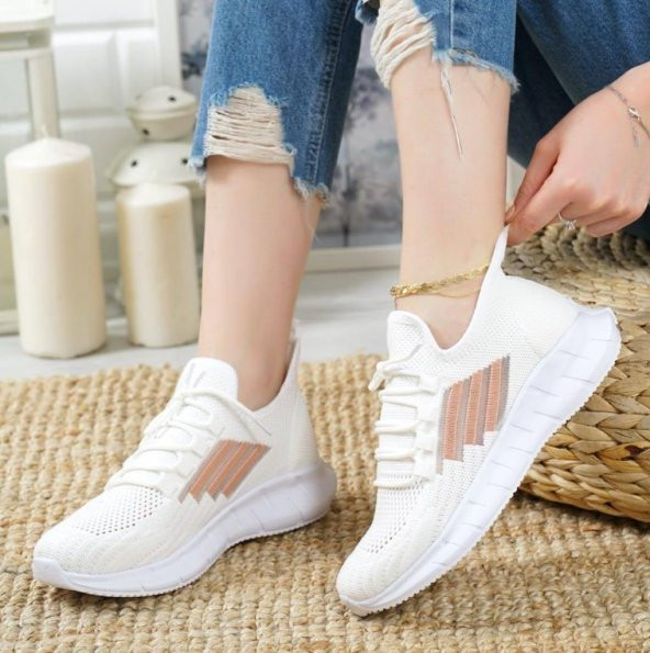 Unisex Beyaz Siyah Ultra Hafif Triko Spor Ayakkabı Sneaker Siyah Beyaz