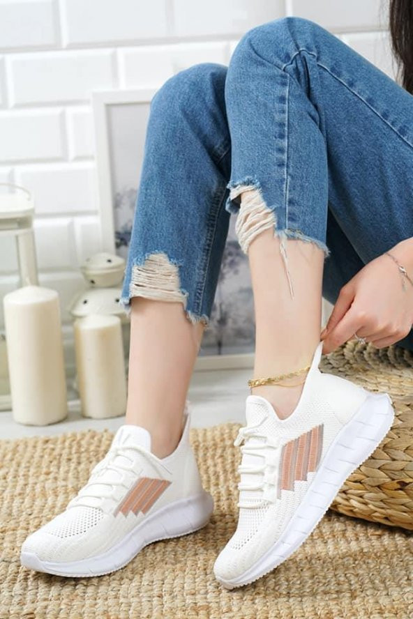 Unisex Beyaz Siyah Ultra Hafif Triko Spor Ayakkabı Sneaker Siyah Beyaz - 3