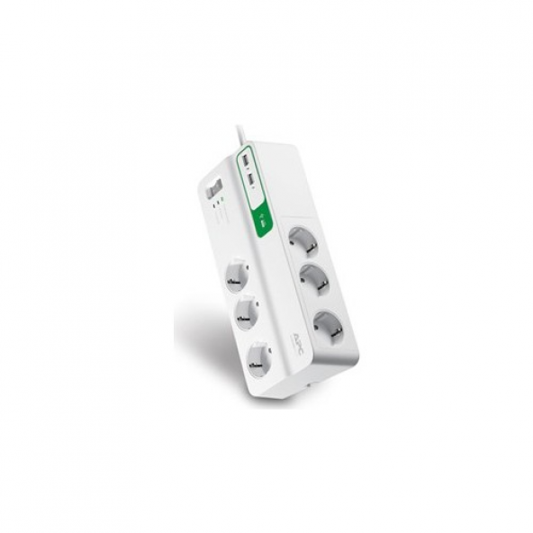 Schneider 6 Çıkışlı Akım Korumalı Priz ve 2 Adet USB Hızlı Şarj Çıkışı, Beyaz PM6U-GR
