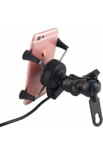 Usb Şarjlı Ayna Bağlantılı Motosiklet Telefon Tutucu Motor Tutacağı - 5