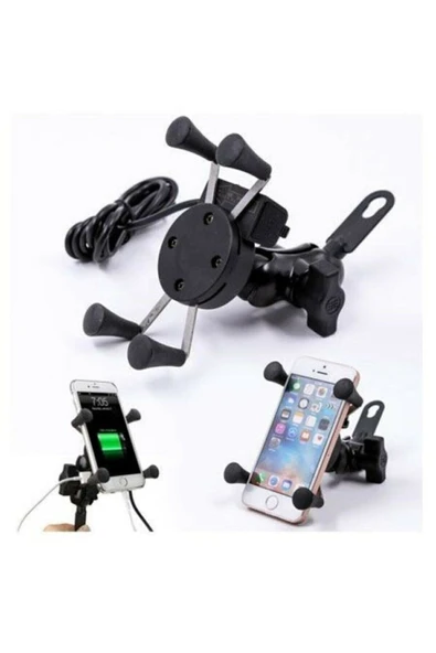 Usb Şarjlı Ayna Bağlantılı Motosiklet Telefon Tutucu Motor Tutacağı - 8