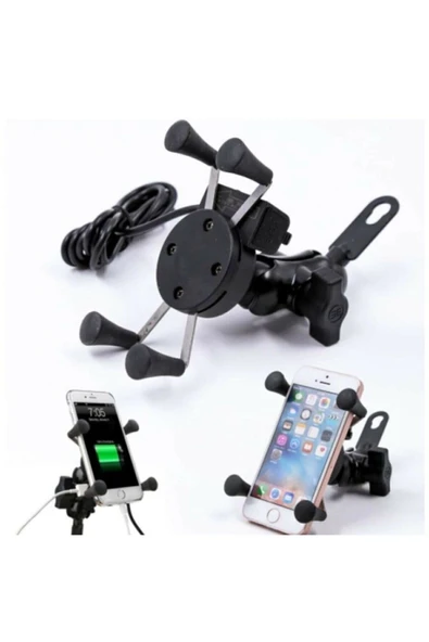 Usb Şarjlı Ayna Bağlantılı Motosiklet Telefon Tutucu Motor Tutacağı - 3