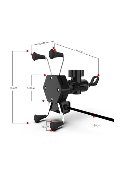 Usb Şarjlı Ayna Bağlantılı Motosiklet Telefon Tutucu Motor Tutacağı - 4