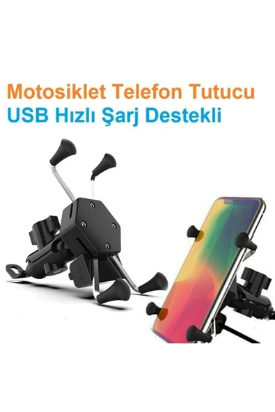 Usb Şarjlı Ayna Bağlantılı Motosiklet Telefon Tutucu Motor Tutacağı - 6