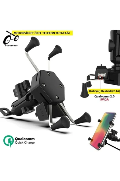Usb Şarjlı Ayna Bağlantılı Motosiklet Telefon Tutucu Motor Tutacağı - 2