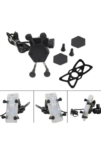 Usb Şarjlı Ayna Bağlantılı Motosiklet Telefon Tutucu Motor Tutacağı - 7