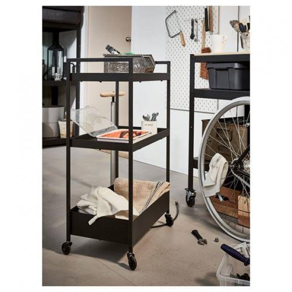 3 Katlı Servis Arabası IKEA Siyah Renk 50.5x30x83 cm Düzenleyici Raf Ünitesi Çelik - 8