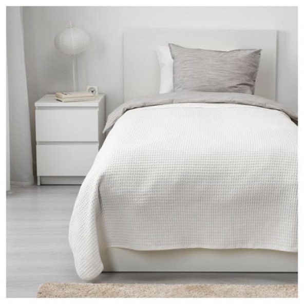 Tek Kişilik Yatak Örtüsü Beyaz MeridyenDukkan 150x250 Cm %100 Pamuk Yatak Örtüsü - 3