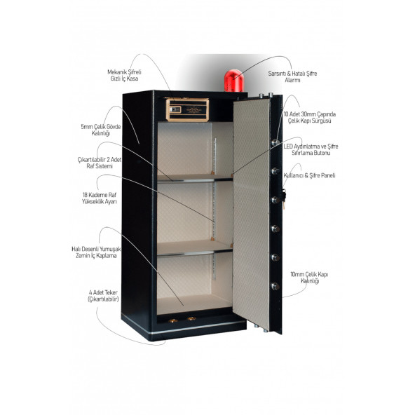 MÜHLEN Grand Safe 150H Büyük Boy Şifreli ve Alarmlı Çelik Kasa Tek Parça / Yekpare - 2
