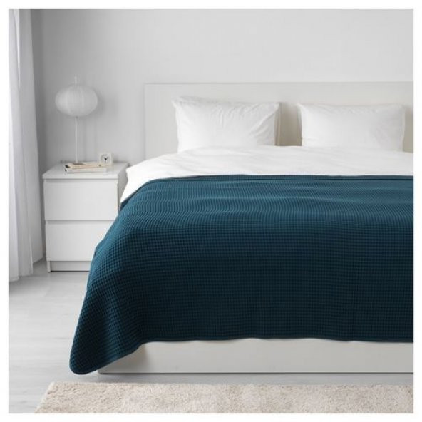 Çift Kişilik Yatak Örtüsü,IKEA Koyu Mavi MeridyenDukkan 230x250 Cm %100 Pamuk Yatak Örtüsü - 3
