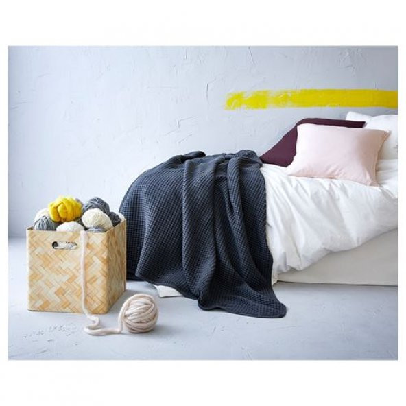 Çift Kişilik Yatak Örtüsü,IKEA Koyu Gri MeridyenDukkan 230x250 Cm %100 Pamuk Yatak Örtüsü - 4