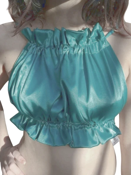 ASM0280 Bayan Su Yeşili Kare Pecete Saten Suit Büstier - 2