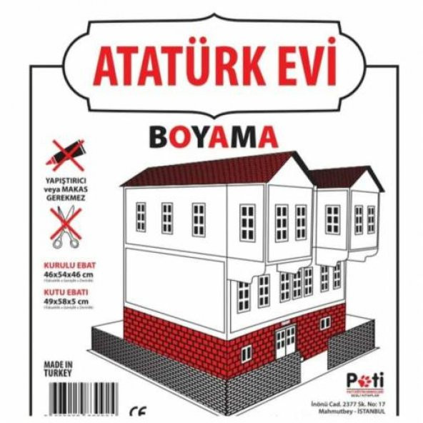 Büyük Boy Karton Maket Boyamalı Atatürk Evi Yapıştırı Gerektirmeyen Zeka Geliştirici Eğiticim Seti