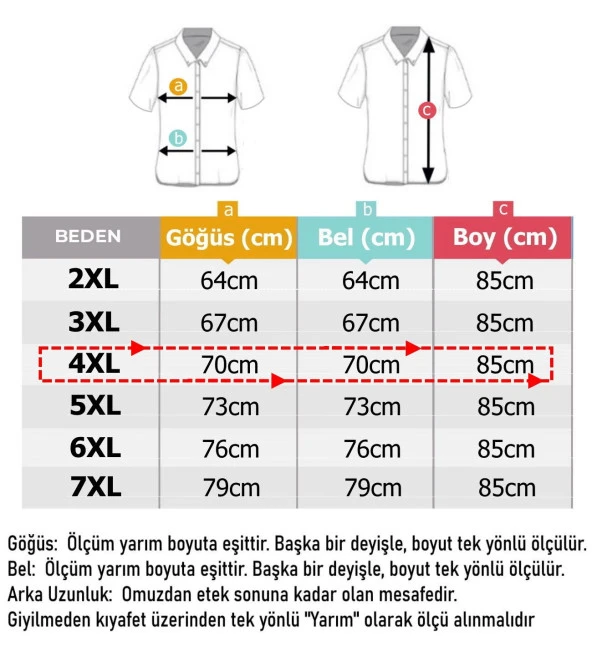 Erkek Büyük Beden Battal Boy Pamuklu Kısa Kol Gömlek - 4