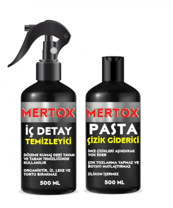 MERTOX ARAÇ ARABA OTOMOBİL OTO TEMİZLİK SETİ ÜRÜNLERİ-İÇ DETAY TEMİZLEME+İNCE PASTA ÇİZİK GİDERİCİ 2X500ML MALZEMELERİ ürün görseli