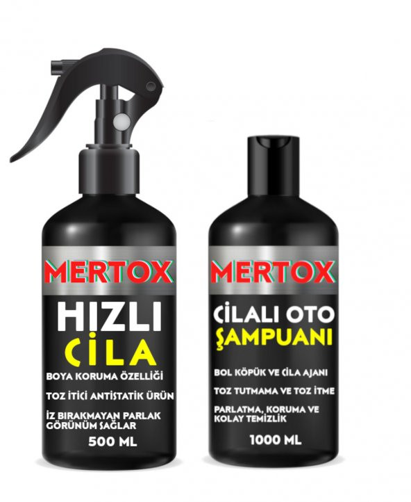 MERTOX ARAÇ ARABA OTOMOBİL OTO TEMİZLİK SETİ ÜRÜNLERİ - CİLALI OTO ŞAMPUANI + HIZLI CİLA 2X500ML  MALZEMELERİ