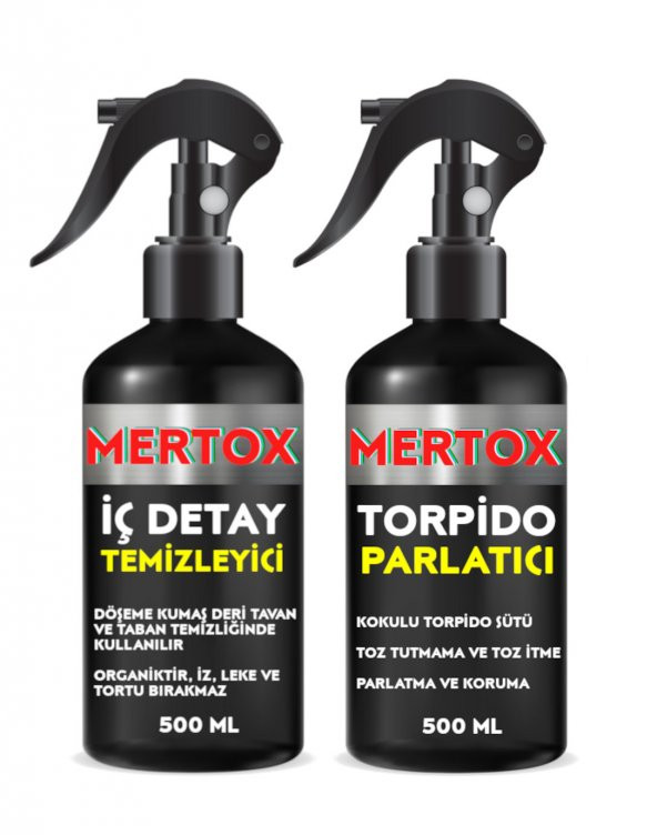 MERTOX ARAÇ ARABA OTOMOBİL OTO TEMİZLİK SETİ ÜRÜNLERİ - İÇ DETAY TEMİZLEME + TORPİDO PARLATICI 2X500ML MALZEMELERİ