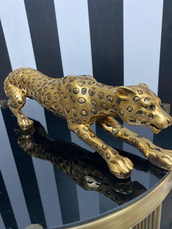 Leopar Eskitme Gold Dekoratif Biblo