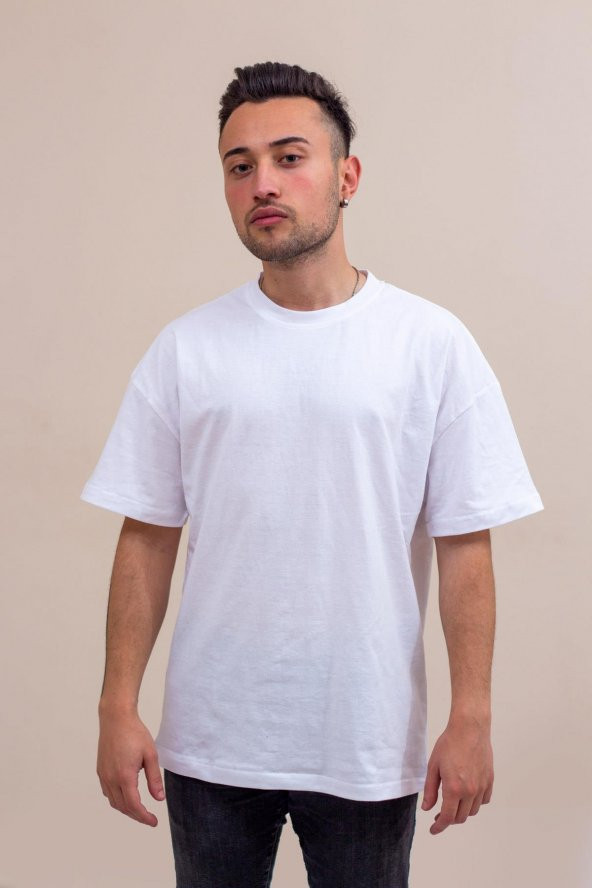 Beyaz Basic Düz Baskısız Pamuklu Oversize Tişört 22ETSHOVRS - 4