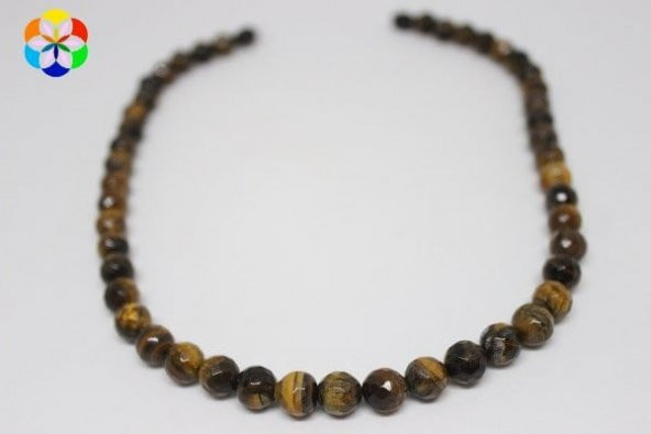 Kaplan Gözü Taşı Faset Kesim Kolye 8 mm Kehribar Klipsli - Resim 2