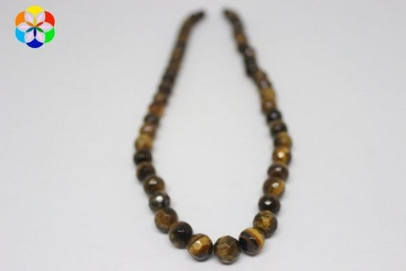 Kaplan Gözü Taşı Faset Kesim Kolye 8 mm Kehribar Klipsli - Resim 3