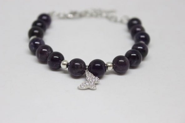 Gümüş Kelebekli Ametist Taşı Bileklik - Resim 2