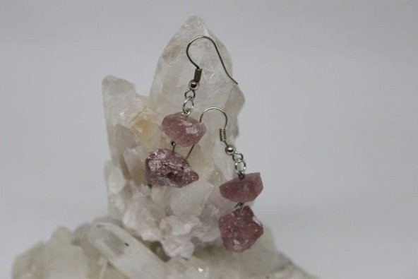 Kırmızı Kuvars Ham Taş Küpe