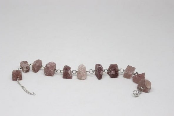 Kırmızı Kuvars Ham Taş Bileklik & Küpe Seti - 3