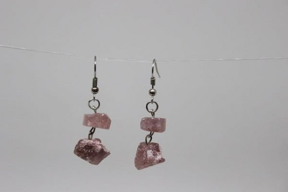 Kırmızı Kuvars Ham Taş Küpe - 3