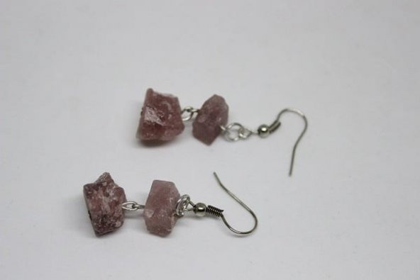 Kırmızı Kuvars Ham Taş Küpe - 4