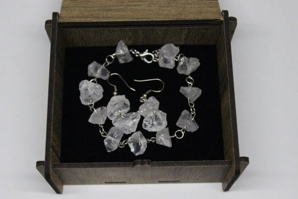 Kristal Kuvars Ham Taş Bileklik & Küpe Seti - 5