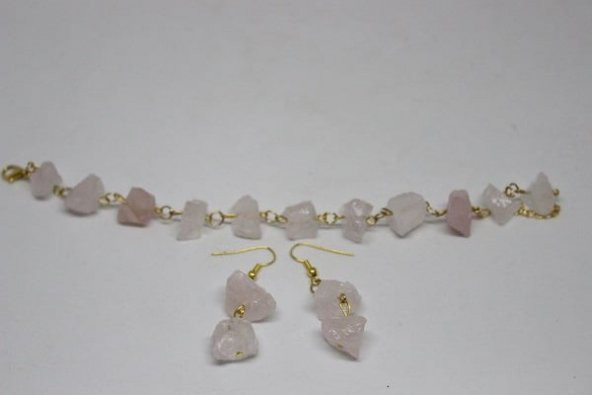 Pembe Kuvars Ham Taş Bileklik - Resim 3