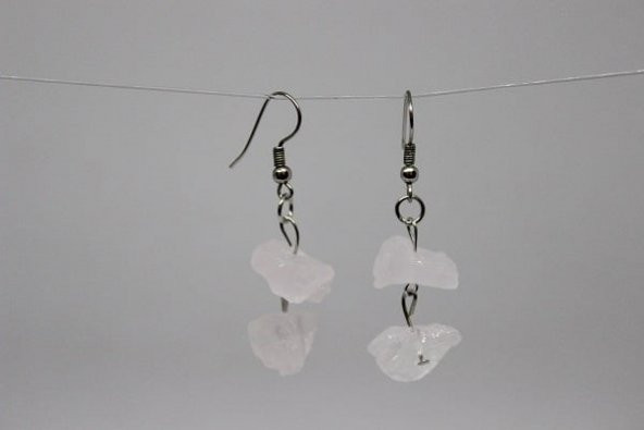 Pembe Kuvars Ham Taş Küpe (açık pembe )