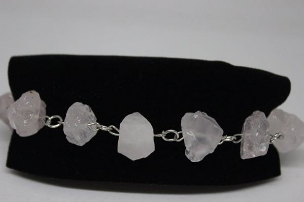 Pembe Kuvars Ham Taş Bileklik & Küpe Seti (açık pembe ) - 3