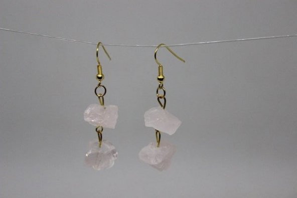 Pembe Kuvars Ham Taş Küpe (açık pembe ) - 2