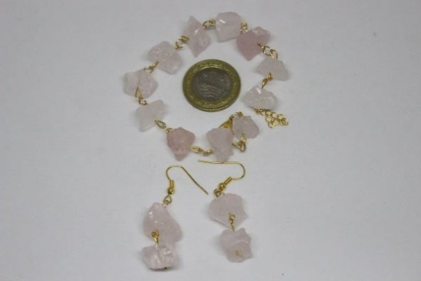 Pembe Kuvars Ham Taş Küpe (açık pembe ) - 3