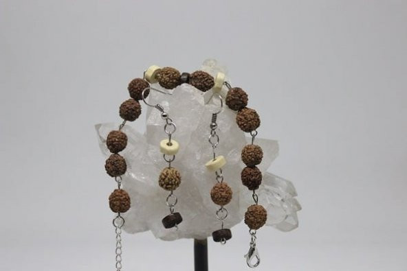 Rudraksha Tohum Bileklik & Küpe Seti - 5